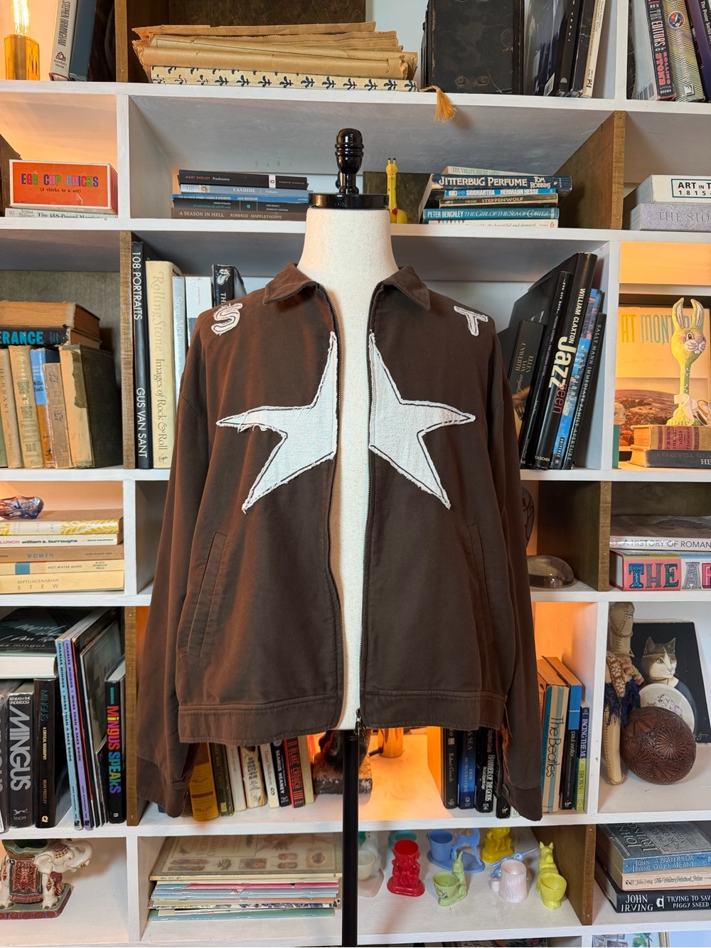 Small Talk Studio Brown Star Appliqué Jacket - Men's Casual Zip Jacket